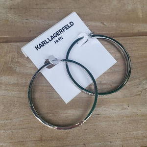 NEW! Karl Lagerfeld Paris Silver-Tone Medium Pave Split Hoop Earrings